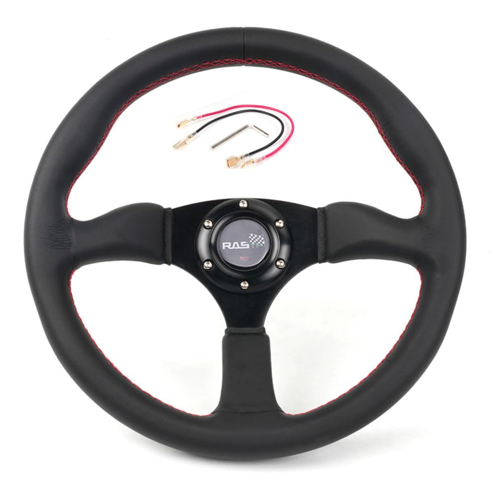 Photo 1 of RASTP Racing Steering Wheel 13.58”/345mm Genuine Leather 6 Bolts Steering Wheel with Horn Button,Style A