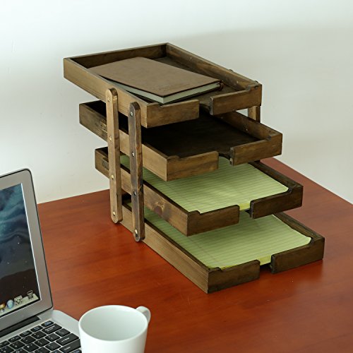 4 Tier Collapsible Vintage Wood Document Tray Organizer, Expandable
