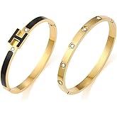 MIFKUD H Bracelets for Women 18K Gold Plated Bangle Bracelet Stack Cubic Zirconia Love Bangle Bracelets Set Gold Bracelet Stackable Trendy Jewelry Birthdays Christmas Gifts for Women