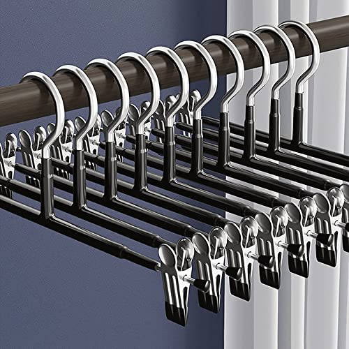 Supmaker 10 Pack Chrome Trouser Hanger,Heavy Duty Metal Pants Hangers, Skirt Hangers with Non-Slip Adjustable Clips,Space Saving Clothes Jeans Organizer