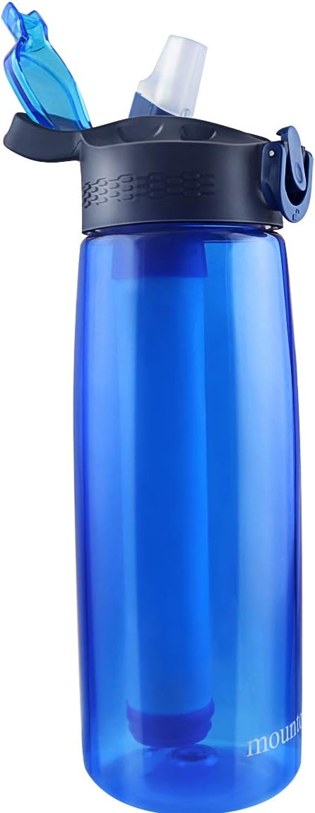 mountop Portable Water Filter Bottle - Emergency Water Filtered Bottle with 2-Stage Integrated Filter Straw for Hiking Backpacking and Travel BPA Free 22oz