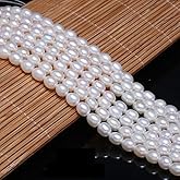 Natural Pearl Beads Natural Oval Freshwater Cultured White Pearl Loose Beads Quality Level AAA for Jewelry Making Charms Necklace as Gift 5-6 mm 14.2 inches (2 Strands)