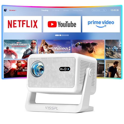 Smart Mini Projector 4K [Official Apps] VISSPL 2600ANSI 4K Home Cinema & Outdoor Projector, Auto Focus/Trapezoidal Correction, WiFi6 Bluetooth Full HD 1080P Video Projector for Mobile Phone/PC