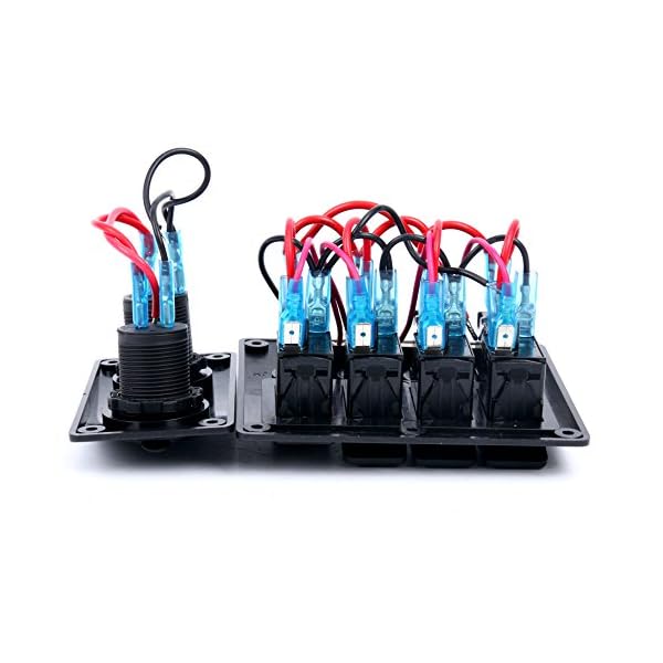 Amarine-made-4-Gang-Red-LED-Indicators-Rocker-Circuit-Breaker-Waterproof-Marine-Boat-Rv-Switch-Panel-Combined-with-Dual-USB-12v-Power-Adapter-Panel-PN-CB4-R-CB1S1S2