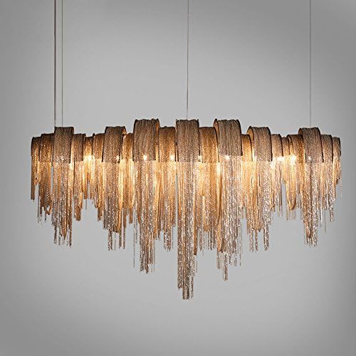 Wenrun Lighting Living Room Lobby Silver Aluminum Chain Tassel Chandelier Ceiling Lamps Hanging Lamp Chandelier Fixture Lamps Light With Cold White E14 LED Bulb (L110cm x W30cm x H78cm)