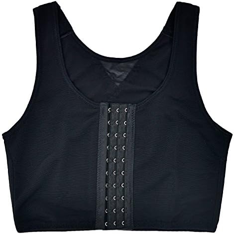 Coznny Short Vest Chest Binder 3 Rows Flat Front Hook Tank Compression For Women Tomboy Lesbian(Black L)