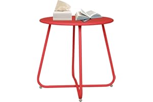 Babion Red Outdoor Side Tables, Small Outdoor Table, Round Patio Side Table, Small Accent End Table for Patio Yard Garden