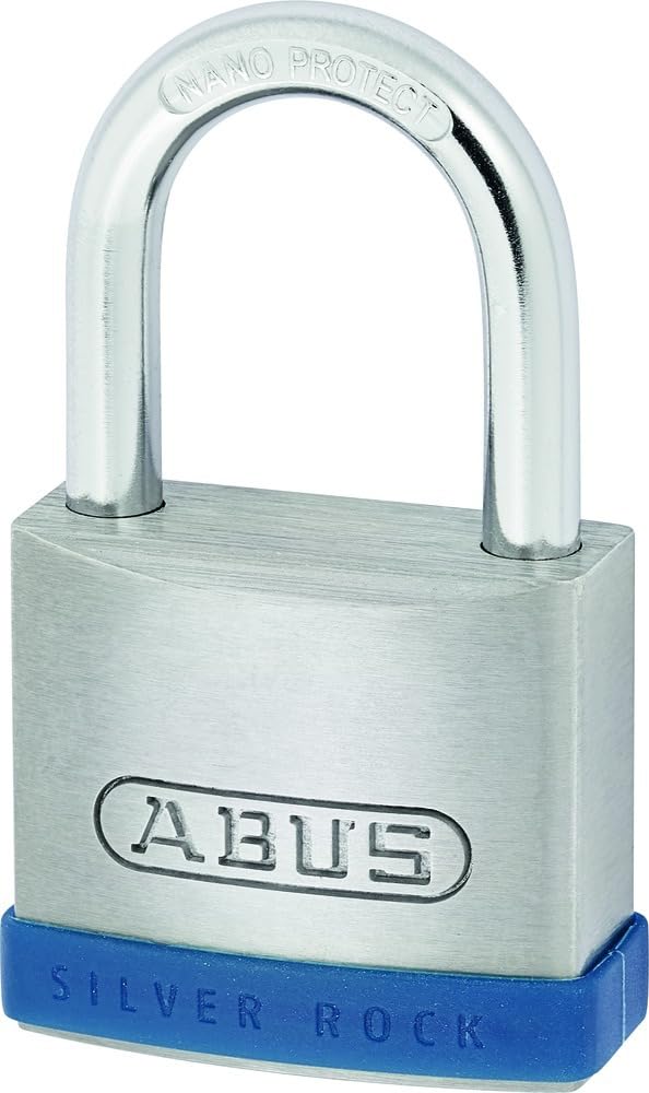 ABUS Silver Rock 5/50 Padlock Made of Solid Zinc with Silicone Protective Frame - Basement Lock and More - ABUS Security Level 7 - Blue/Silver