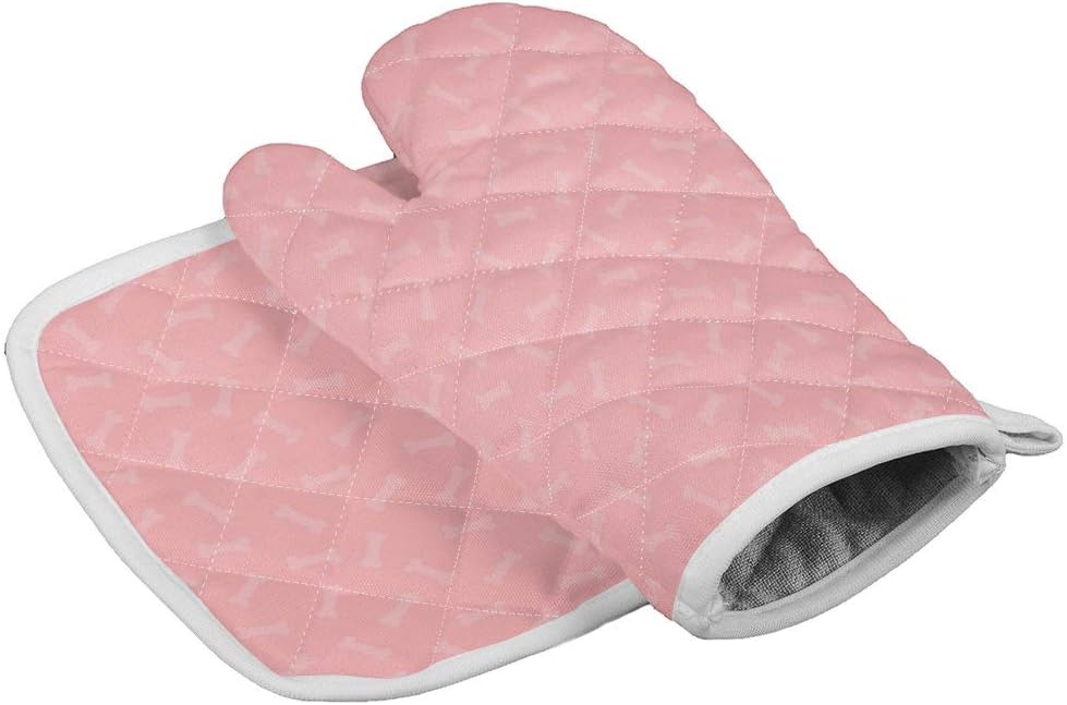 Dog Lover Oven Mitts, Avoid Heat Oven Gloves to Protect Hands and Surfaces with Non-Slip Grip and Hanging Loop,Pot Holder - Ideal Set for Handling Hot Cookware, Bakeware Cartoon Pink Bone