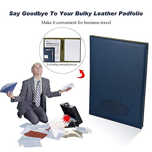 Leather Portfolio Folder Padfolio for Business School Office Conference Presentation Interview, Leather Resume Padfolio Folder for Men Women A4 Or Letter Size Writing Pad Notepad Organizer