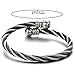 COOLSTEELANDBEYOND Elastic Adjustable Steel Twisted Cable Cuff Bangle Bracelet for Men and Women Silver Black Two-tone
