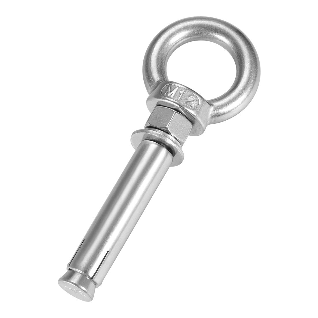 sourcing map M12 x 100 Expansion Eyebolt Eye Nut Screw with Ring 304 Stainless Steel Anchor Raw Bolts 1 Pcs
