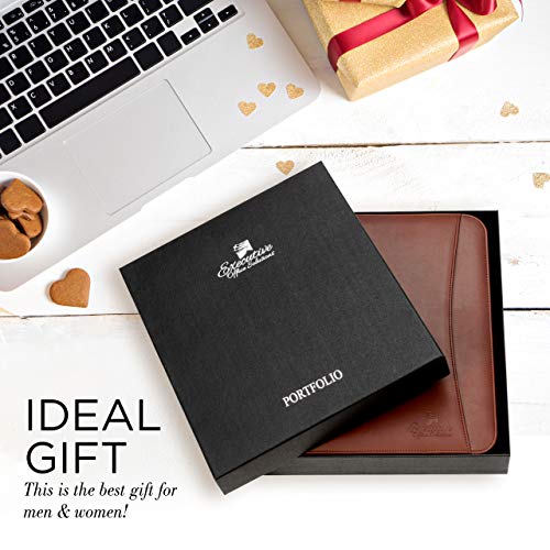 Professional Business Padfolio Portfolio Organizer Interview Folder with Notepad and Removable 3 Ring Binder, Card Slots, Multiple Zippered Pockets - Almond Brown Synthetic Leather