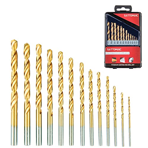 SATTDMAIC 13Pcs Drill Bit Set, HSS Metal Drill Bits with Titanium