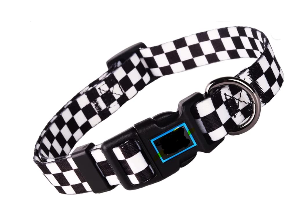 Cosyhome london Dog Collar With Colourful Checkered Patterns, Adjustable Durable Puppy Collars for Small Medium Large Dogs(black and white grids, s)