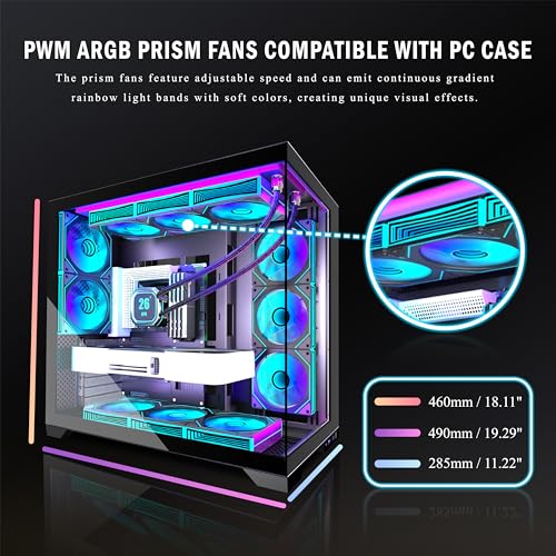 ANSAITE ATX PC-Gehäuse 9×120 mm ARGB PWM-Lüfter vorinstalliert ，Mid-Tower Gaming PC-Gehäuse, Panorama-Gehärtetes Glas Schwarz Computer-Gehäuse mit Typ-C, 360mm Radiator Unterstützung，H-D9 (Schwarz) 7