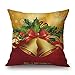 BLUETTEK Merry Christmas Series Cotton Linen Decorative Throw Pillow Covers 18 Inch by 18 Inch (Xmas Bells & Bow)