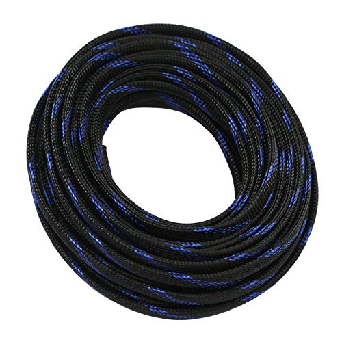 30ft PET Expandable Sleeving Flexo Wire Cable Sleeve (2/5", Steel Blue&Black)