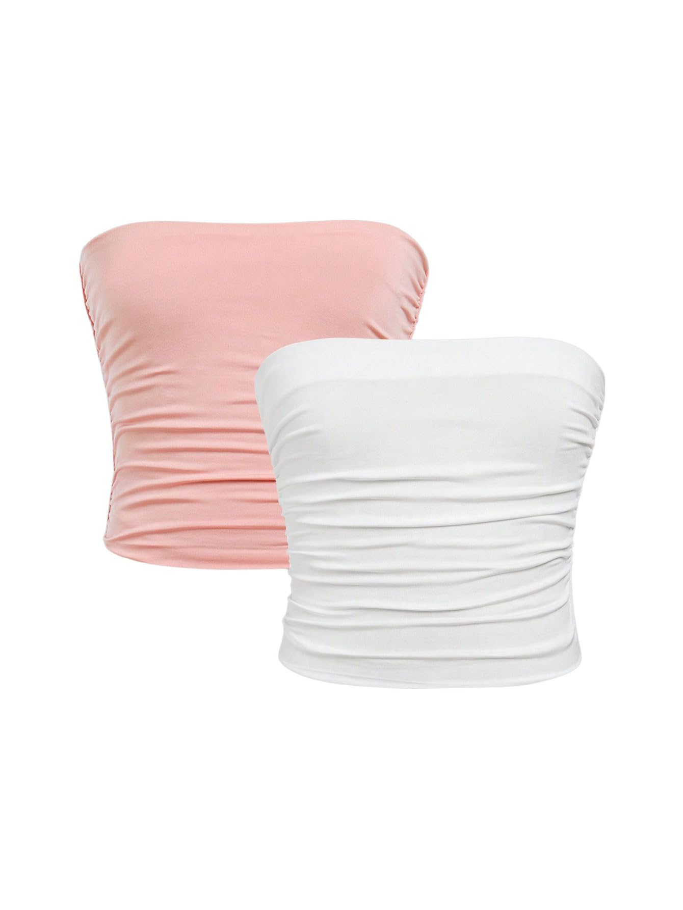 Photo 1 of Milumia Girl's 2 Pack Tube Top Ruched Strapless Sleeveless Basic Casual Cute Bandeau Tops White and Pink 8 Years