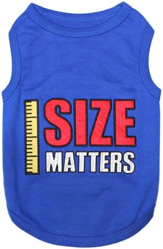 Parisian PetDog Tshirt - Embroidered “ Size Matters “ Dogs Apparel - Pure Cotton and Lightweight Doggy Clothes - Sleeveless Dog Tee Shirts - Machine Washable Shirts for Small Dogs - S