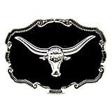 MASOP Western Texas Silver Cattle Longhorn Bull Belt Buckle Black Men Cowboy