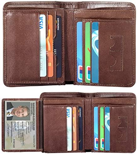 Mens Leather Wallets, Men Genuine Leather RFID Blocking Trifold Wallet Money Clip