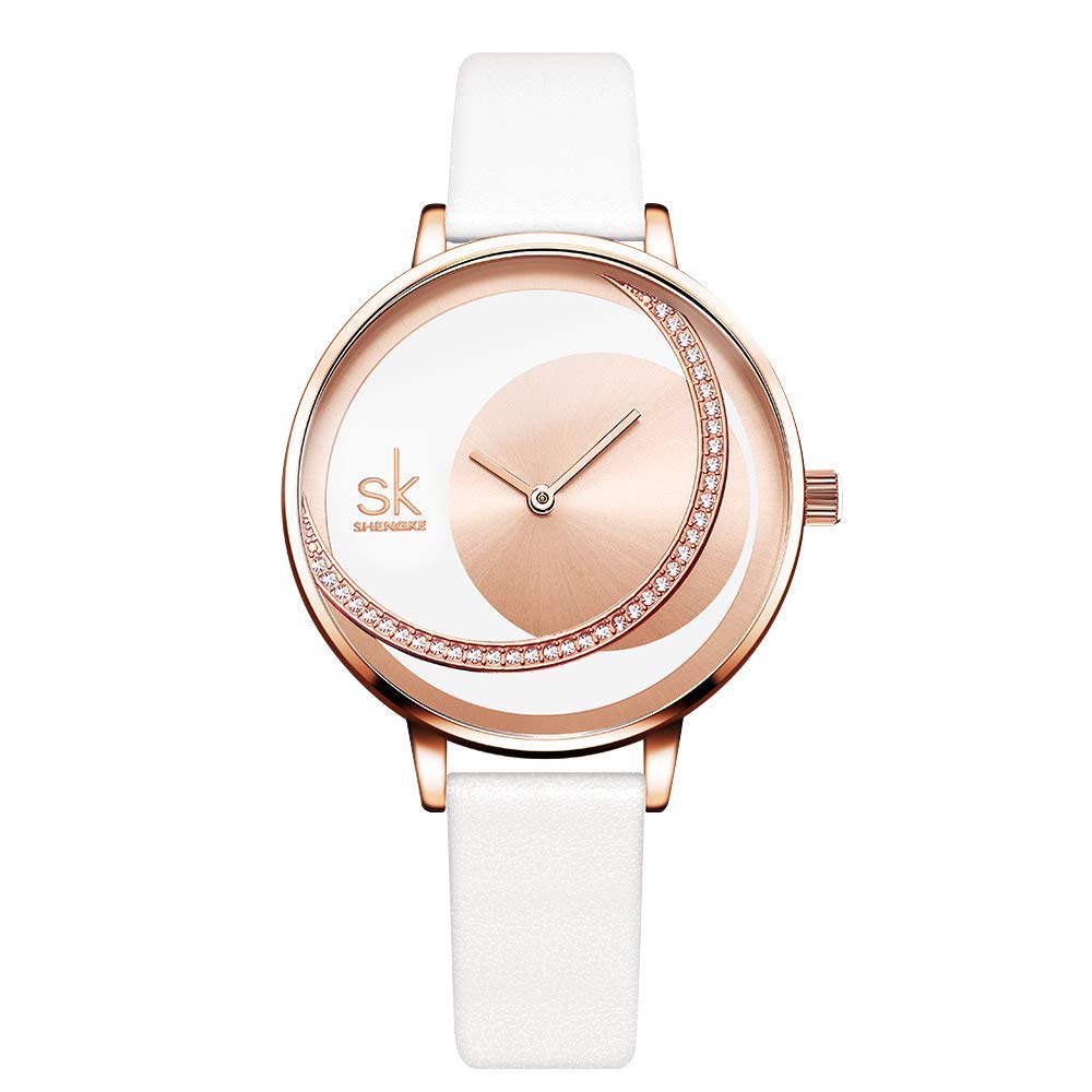 SHENGKE Simplicity Creative Women Watch Genuine Leather Elegant Women Watches Ladies Business Wristwatch (K0088-Rosegold-Genuine Leather) — image 1