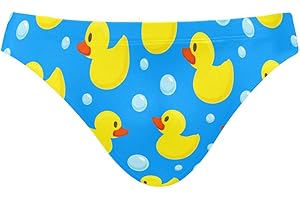 FULUHUAPIN Men's Sexy Bikini Cute Rubber Duck Blue Swimsuit Swimwear Quick Dry Print Briefs S 2302573