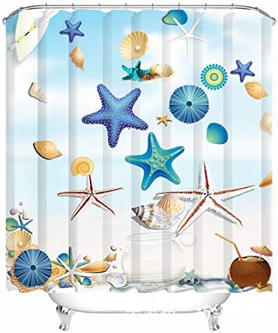 Starfish Shell Shower Curtains Waterproof Fabric Polyester Bathroom Shower Curtains with hooks 72 x 72 inches