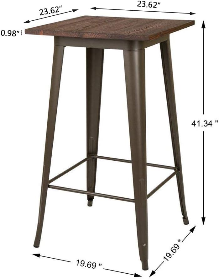 Glitzhome Modern Style Square High Heavy-Duty Metal Bar Table with Wooden Top Sturdy Frame Bistro Pub Table: Kitchen & Dining