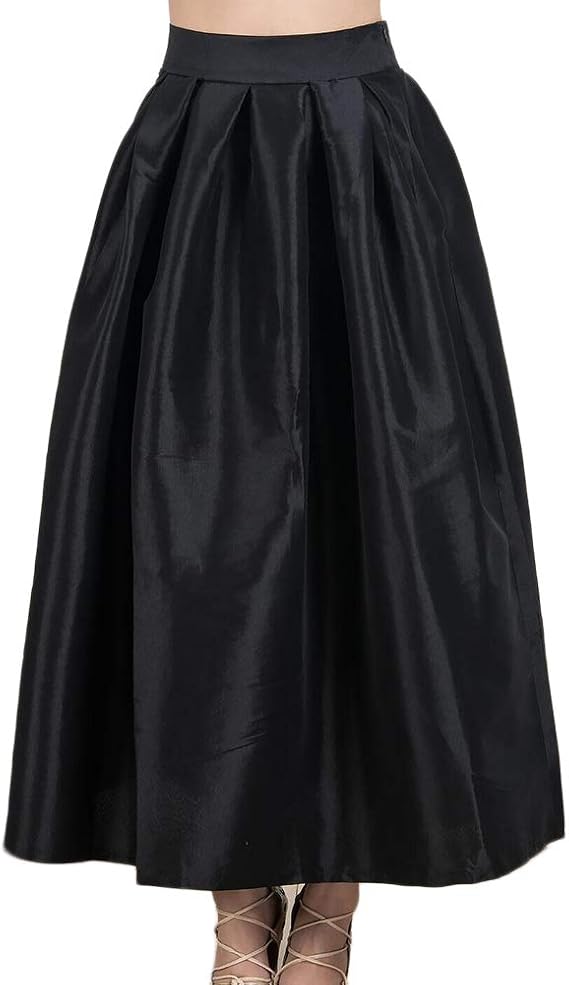 Women's Flared A Line Midi Skirt Pleated Long Skirts Amazon.co.uk