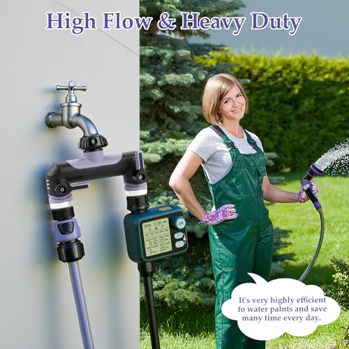 Landrip Garden Hose Splitter 2 Way Outdoor Faucet Splitter 3/4 Inch Heavy Duty T Hose Faucet Splitter Full Flow Hose Adapter with 2 Valves