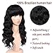 WIGNEE 100% Virgin Human Loose Deep Wave Wigs with Bangs Brazilian Human Hair Wave Wig Natural Black (18 Inch)