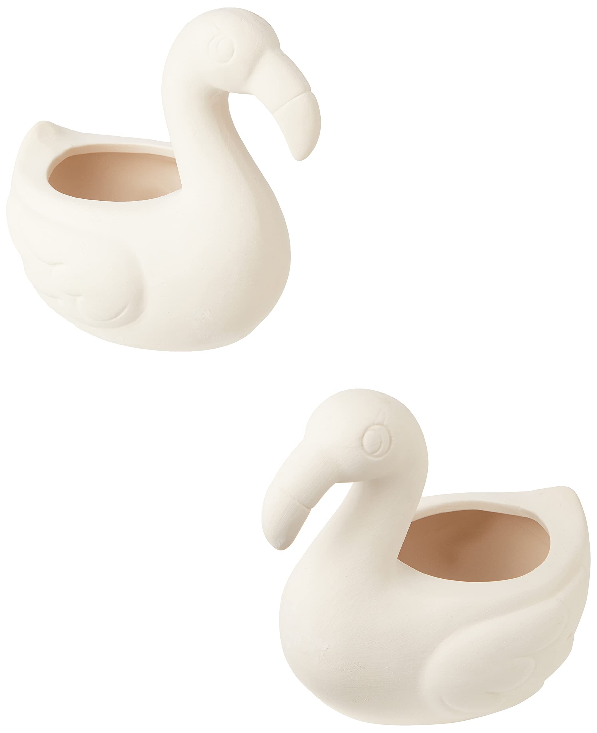 Baker Ross FE141 Flamingo Ceramic Flowerpots Box of 2, Paintable Creative Art and Craft Projects for Kids to Make, Personalise and Decorate
