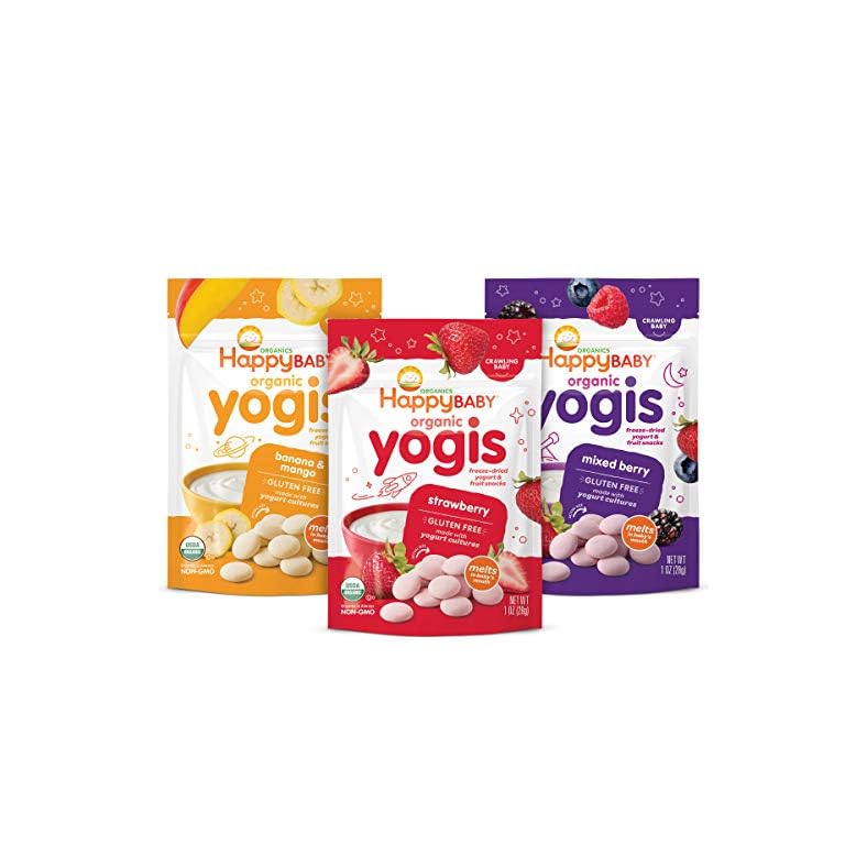 Happy Baby Organics Yogis Freeze-Dried Yogurt & Fruit Snacks, 3 Flavor Variety Pack, 1 Ounce (Pack of 3)