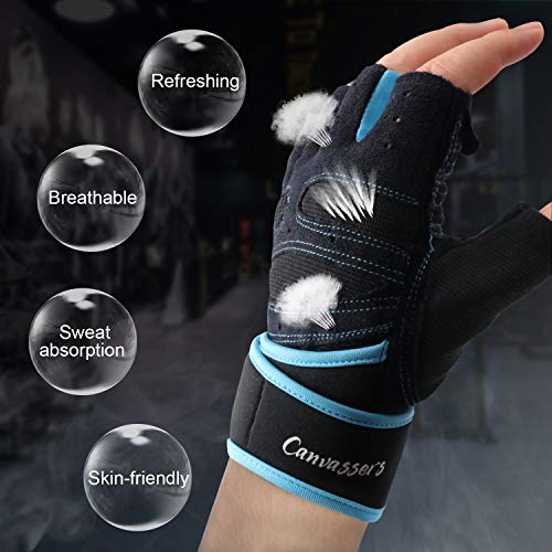 Thiroom Workout Gloves with Wrist Wrap Support for Men & Women Shorty Fingerless Gym Gloves Exercise Training Gloves for Weightlifting Training Fitness Hanging (Blue, XL)