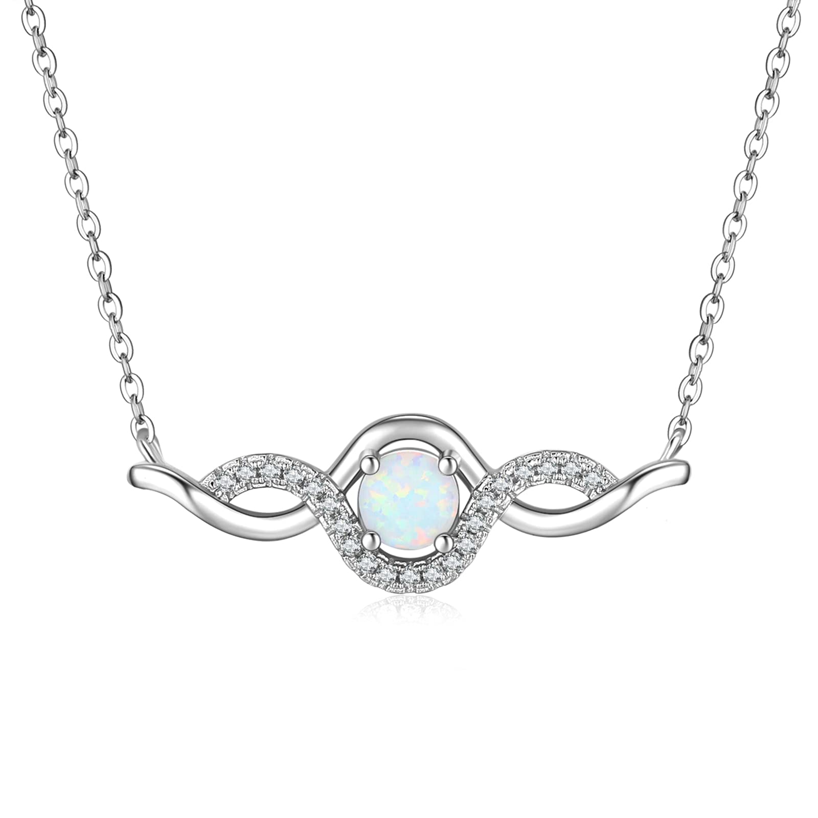 praymos Infinity Necklace White Opal Pendant 925 Sterling Silver Dainty Jewellery Birthday Gifts For Women Girls Her 18+2 inch Silver Chain…