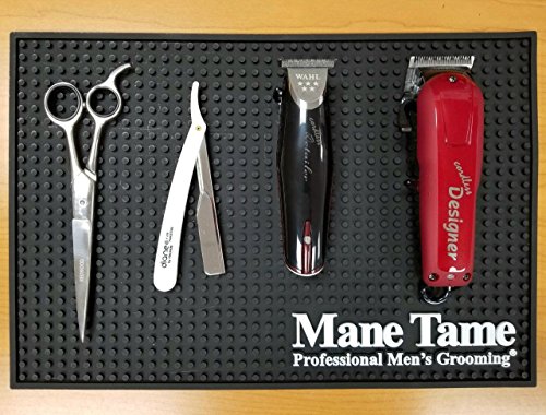 Mane Tame Professional Barber Station Mat 16" x 11" x .25" - Durable, Heavy-Duty, Sleek Design. Comfortably fits most barber workstations!
