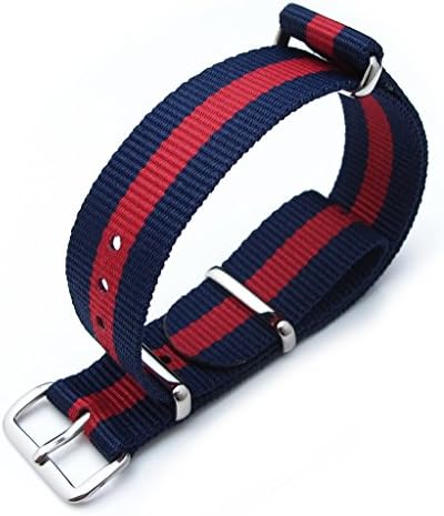 MiLTAT 18mm G10 NATO Watch Band, Ballistic Bylon, Polished - Dark Blue & Red Stripes