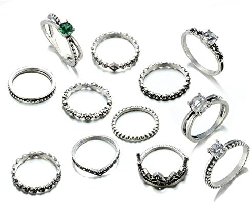 Dream Date Band Style Stainless Steel Party&Pub Night Club Knuckle Rings mounted Gem(12 Rings Set)