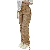 Viatabuna High Waisted Cargo Pants for Women Baggy Y2k Straight Wide Leg Pants with Pockets Streetwear