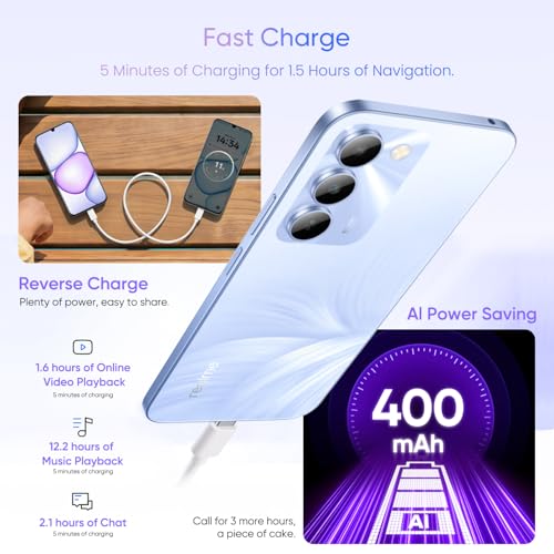 realme C100 5G Smartphone 4+256GB, Flower Purple, 6.8 Inch Screen, 144Hz LCD Display, Ultra Fast Charging 45W, Battery 6600mAh, AI 50MP Camera, MediaTek Dimensity 6300 Chipset, IP64