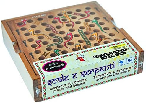 Logica Puzzles Art. Snakes and Ladders - Wooden Board Game - Teak Wooden Box - Travel Version - Image 5