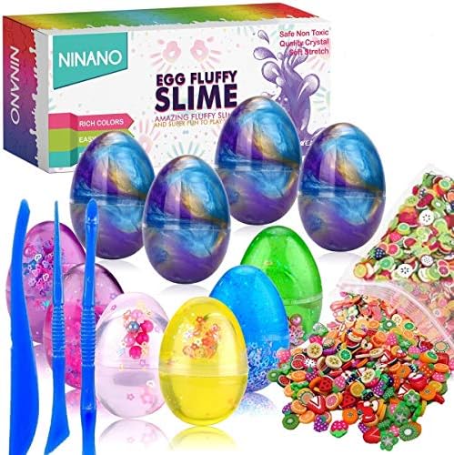 NINANO Fluffy Slime Colorful Crystal Galaxy Fruit Egg Slime, Glitter Putty Toy, No Borax Non Toxic Scented Kids, Students Adults (10 Pack)