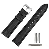 TStrap 18mm Leather Watch Band Black Soft w/ Watch Clasp Buckle Watch Strap Bracelet Replacement