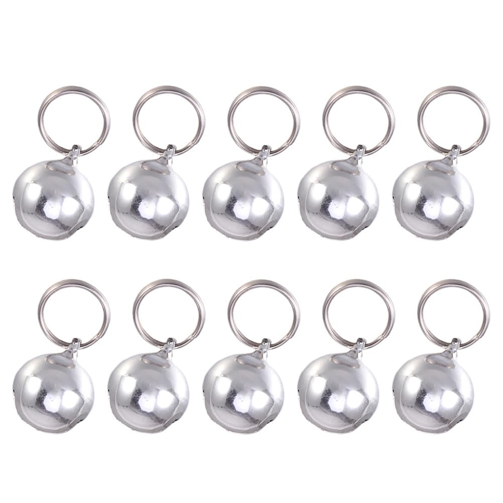 VILLCASE 10pcs Dog Cat Collar Bells, Jingle Bells Charm Pendant Key Rings for Cat Puppy Kitten, Silver 18mm, Ideal for Pet Use