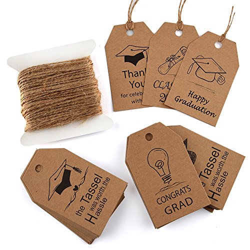 KUUQA 60 Pieces Graduation Gift Tags Grad Kraft Paper Gift Tags with Natural Jute Twine for Graduations Party Gift Decorations