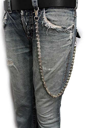 TFJ Men Wallet Chain Biker Long Fashion Jeans Keychain Bike Motorcycle Links Silver