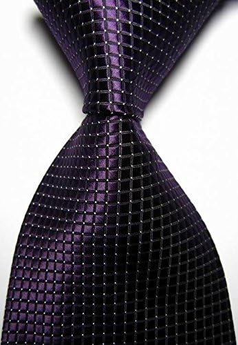 EXT Collectino 100% Silk Necktie, New Classic Checked Solid Tie JACQUARD WOVEN Men's Suits Ties (Dark Purple) - 12 Colors Available!