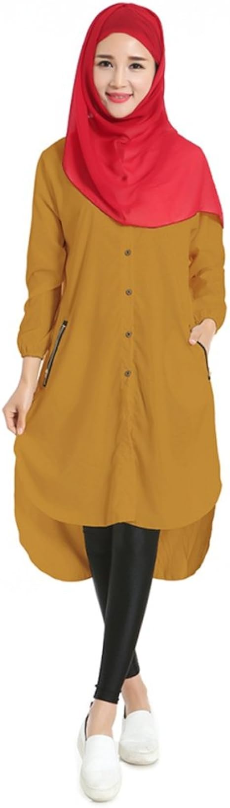 Hougood Chemise Tunique Femme Musulmans Blouse Abaya Dubai Islamique Chemise Robe Casual Longues Blouse Amazon Fr Vetements Et Accessoires